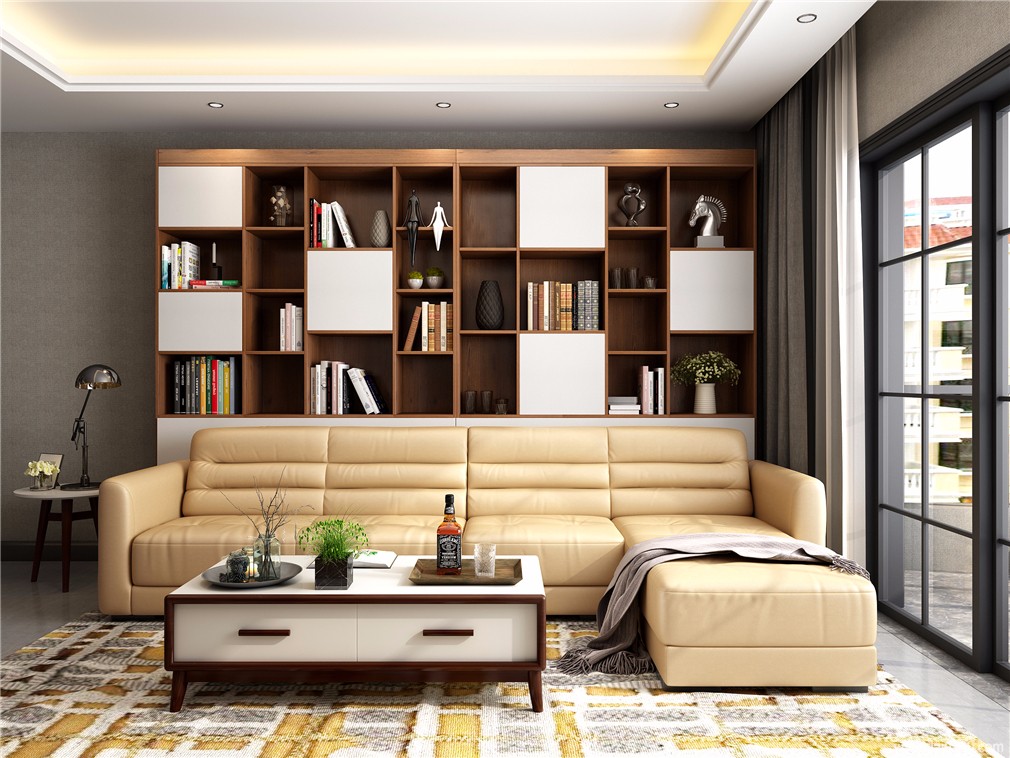 沙发背景装饰柜设计,53㎡客厅餐厅设计效果图