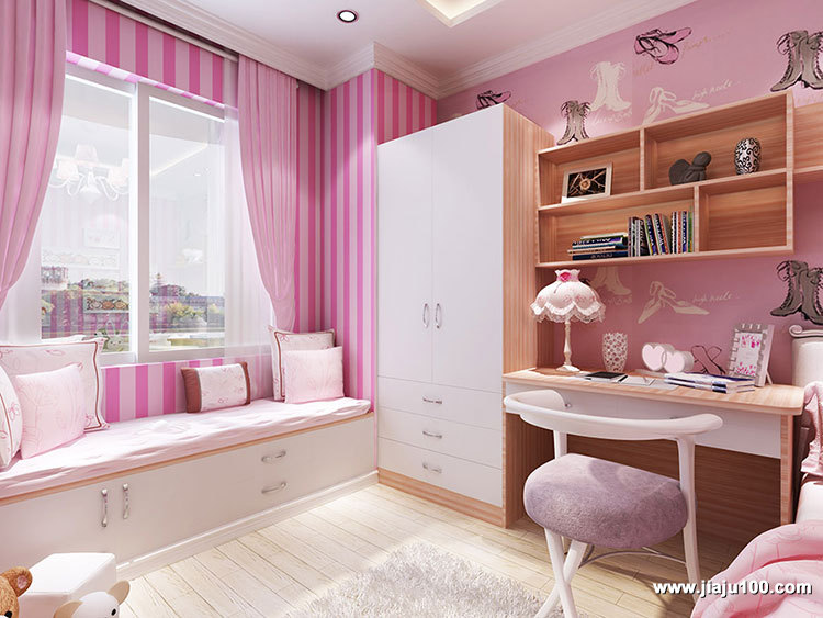 粉色卧室飘窗窗帘搭配效果图