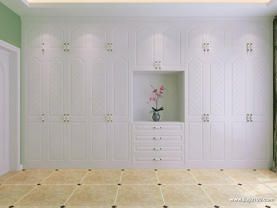 象牙白色的埃菲尔衣柜入墙设计
