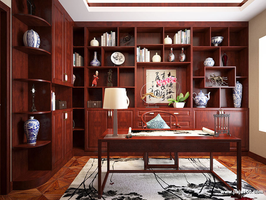 传统中式书房装修效果图 大量红木式样