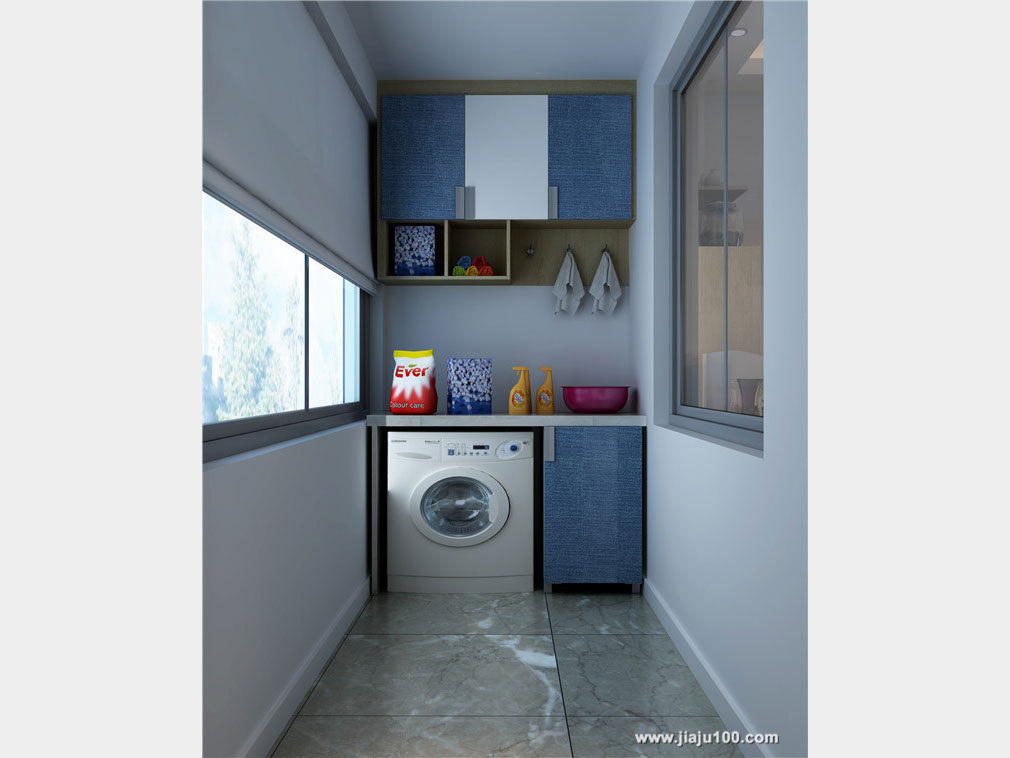 阳台洗衣柜不仅可以安放洗衣机，还可以放洗衣盆