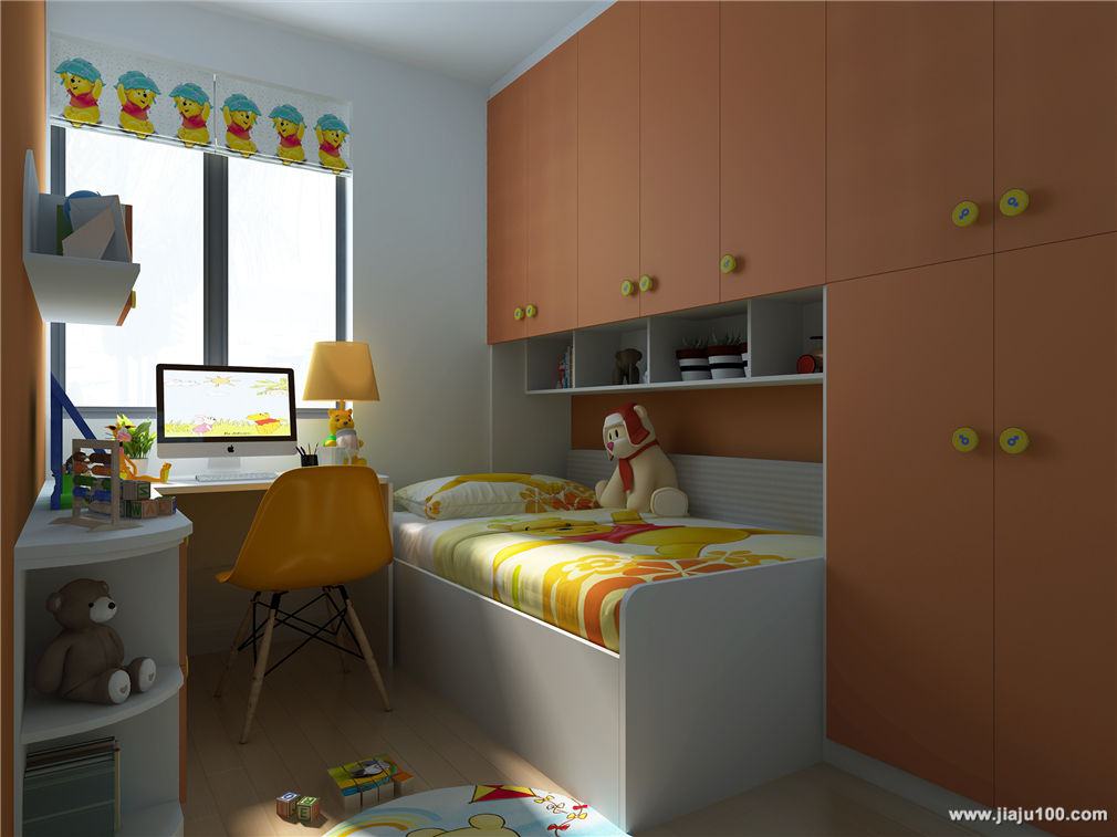 7.5㎡儿童房墙面衣柜和床一体效果图