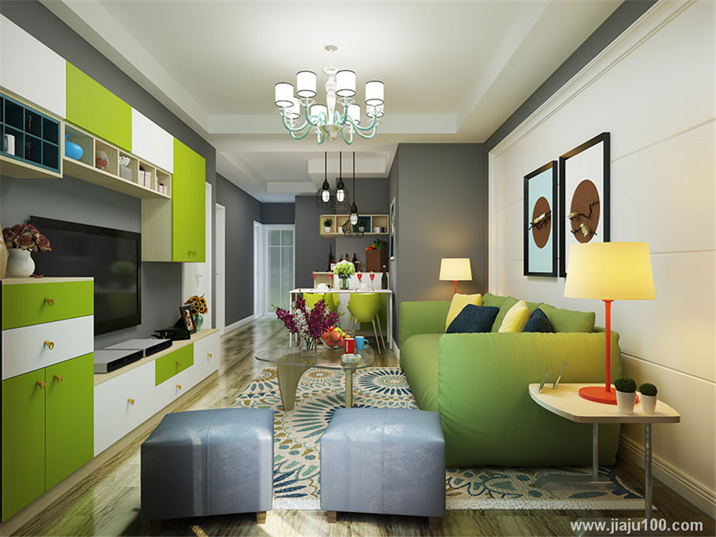 绿色或青色客厅装修效果图