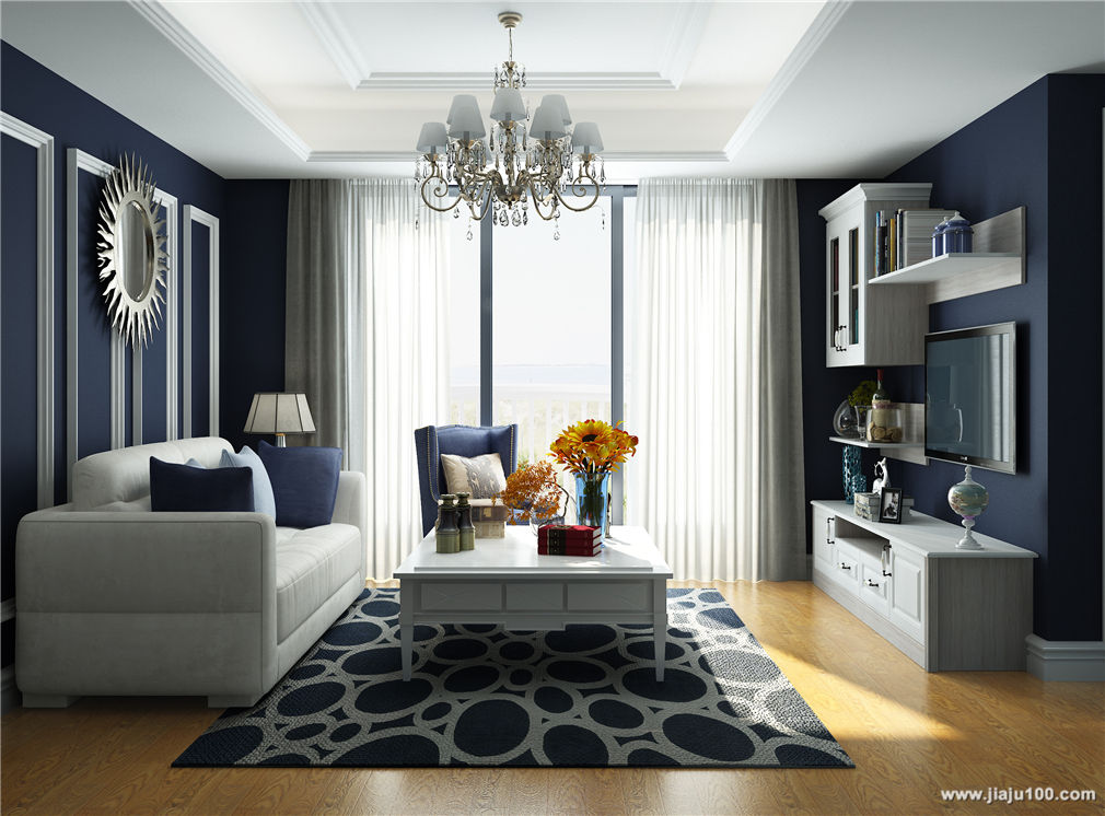 靛蓝色客厅装修效果图