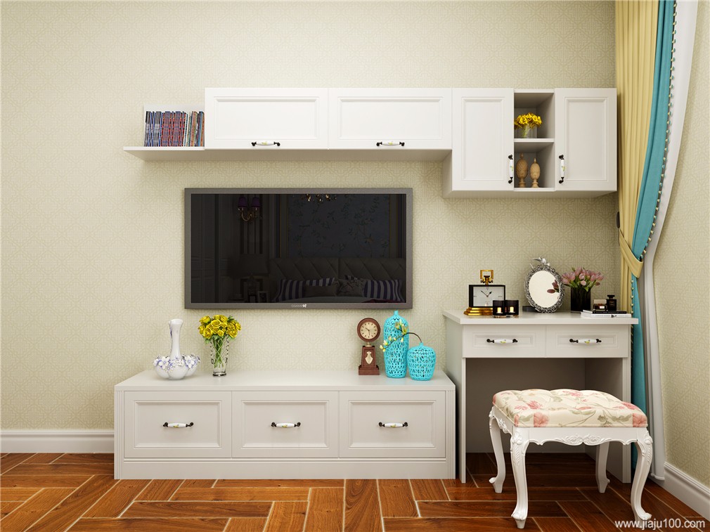 12㎡简欧风格主卧装修效果图_定制整体衣柜_多功能电视柜_诗尼曼官方