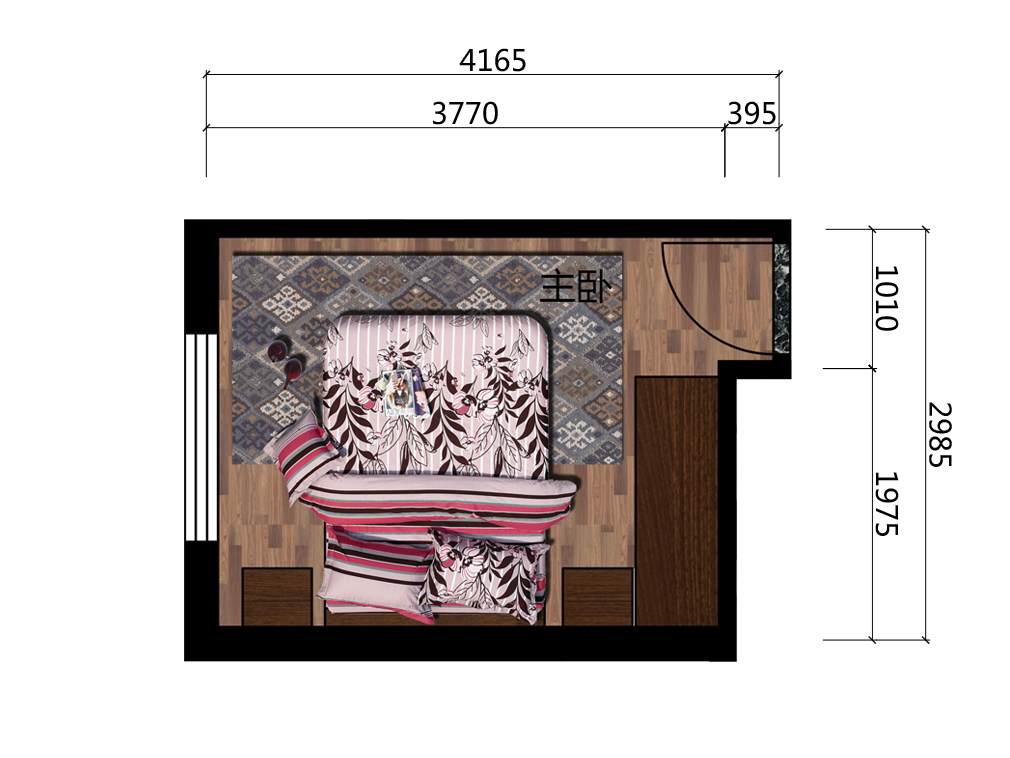10.5平米主卧房室内平面户型图