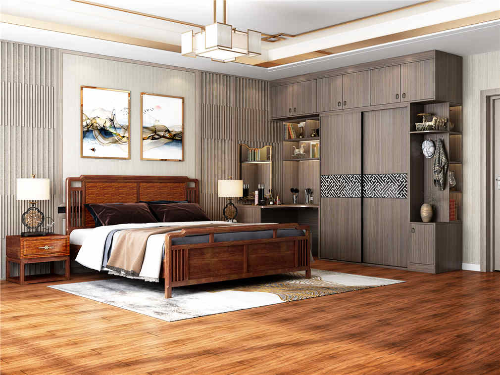 诗尼曼全屋定制新中式卧室整体衣柜定制现代简约推拉门衣帽间定做