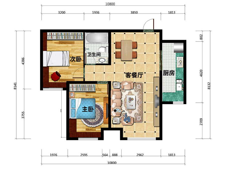 上海汇锦城中海国际社区2房2厅全屋定制家具平面设计图
