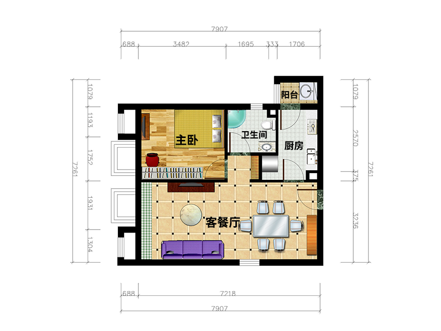 北京合景领峰一房两厅全屋定制家具平面设计图