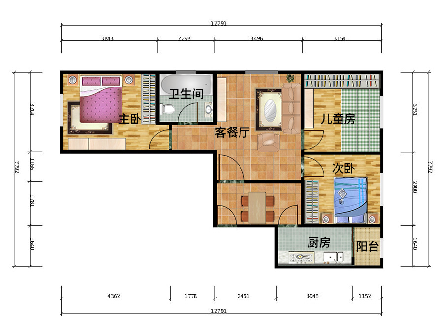 北京房地远洋悦山水三房两厅全屋定制家具平面设计图