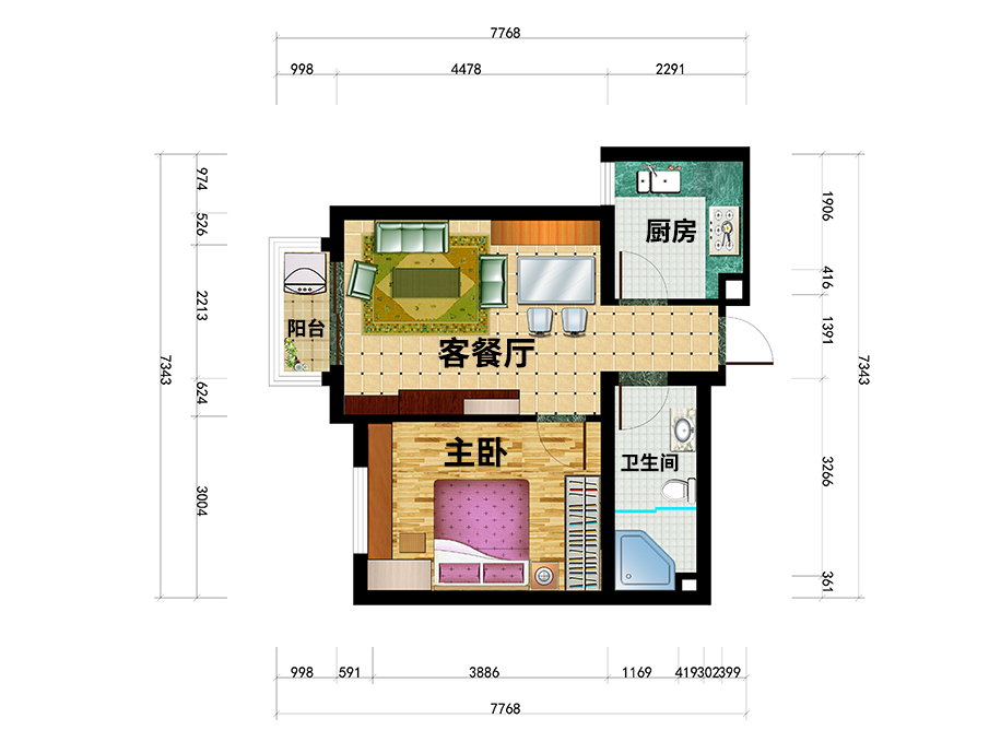 北京首开缇香郡一房两厅全屋定制平面设计图