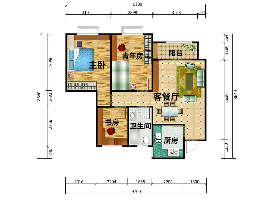 北京世茂萨拉曼卡三房两厅全屋定制平面设计图