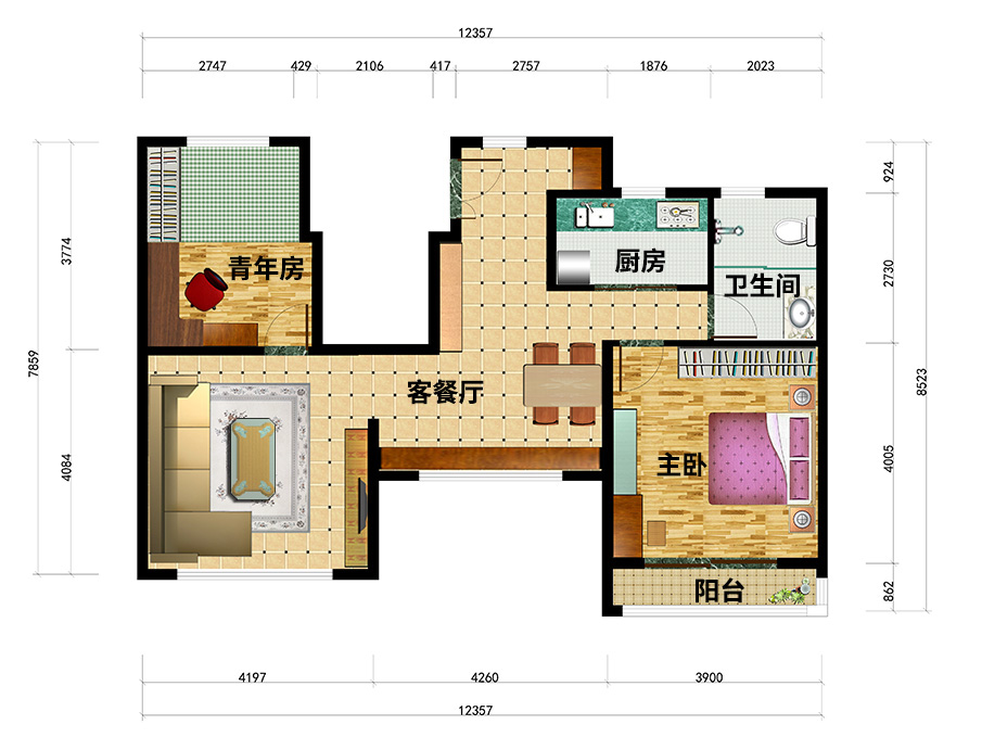 北京首开常青藤两房两厅全屋定制家具平面设计图