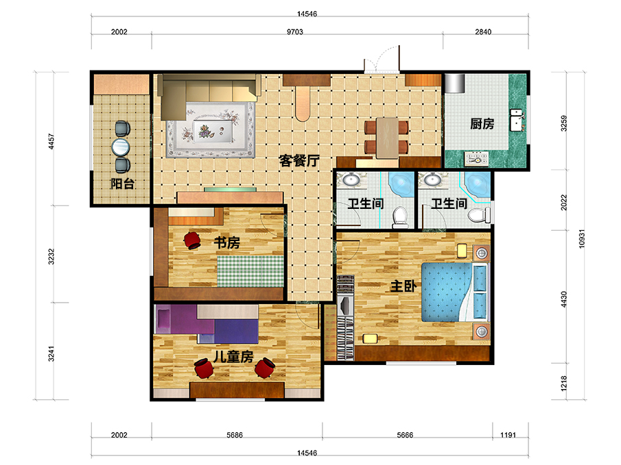浙江杭州翰林花园3房2厅130㎡全屋定制家具平面设计图