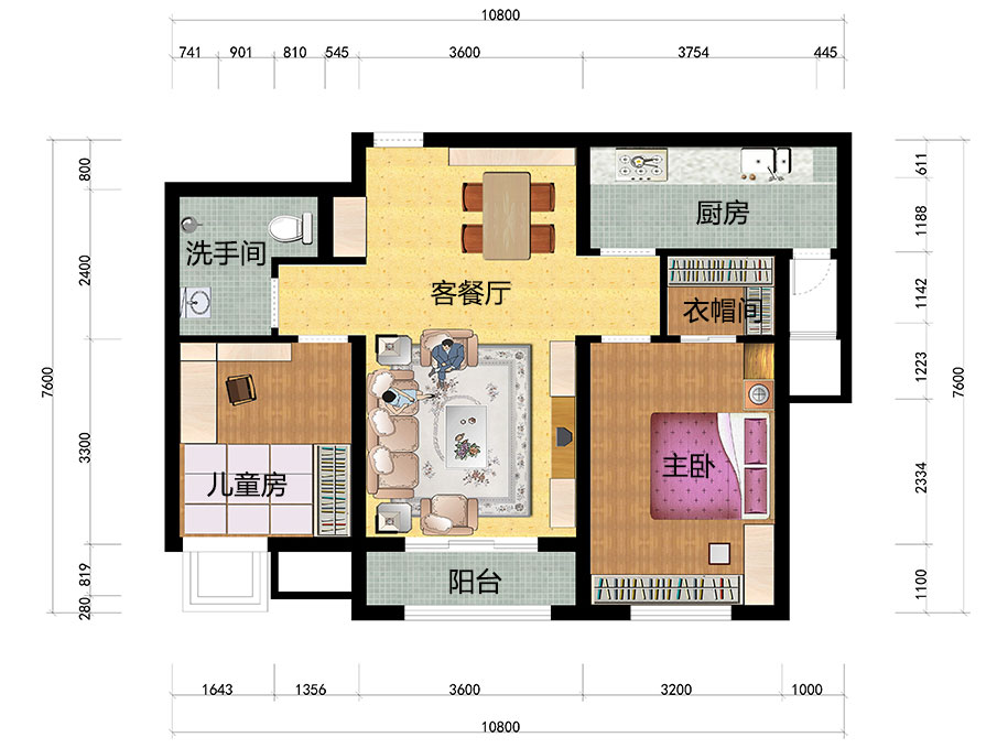 北京中海金玺公馆2房2厅全屋定制平面设计图