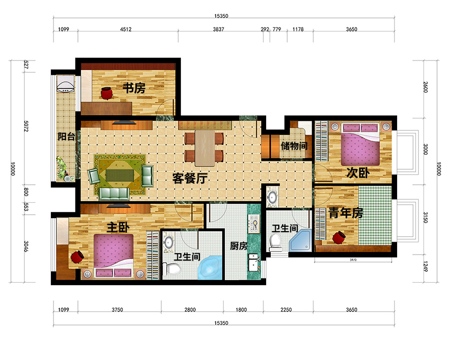北京中粮万科长阳半岛四房两厅全屋定制平面设计图
