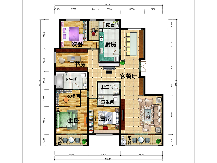 北京泛海国际4房2厅201平全屋定制家具平面设计图