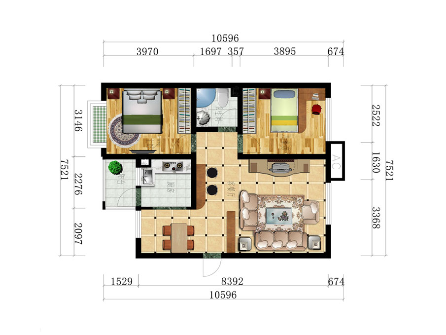 海南海口御景湾2房2厅72平全屋定制家具平面设计图