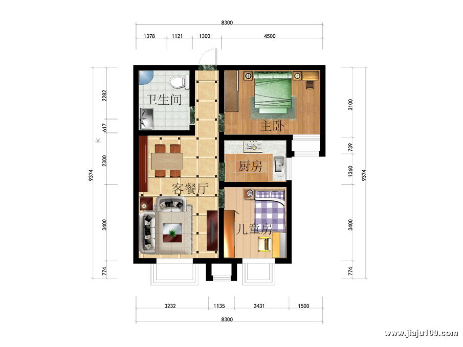 北京上上城理想新城两房两厅全屋定制家具平面设计图
