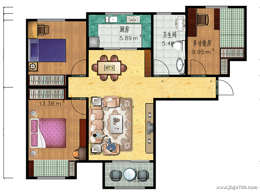 北京孔雀城莱茵河谷三房两厅全屋定制家具平面设计图