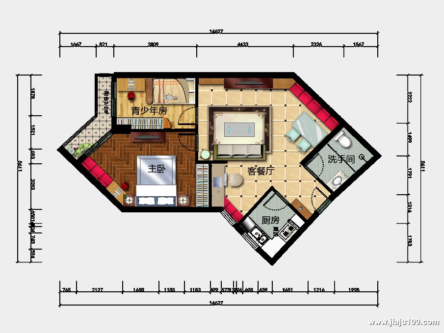 广州马赛国际公寓两房两厅全屋定制家具平面设计图