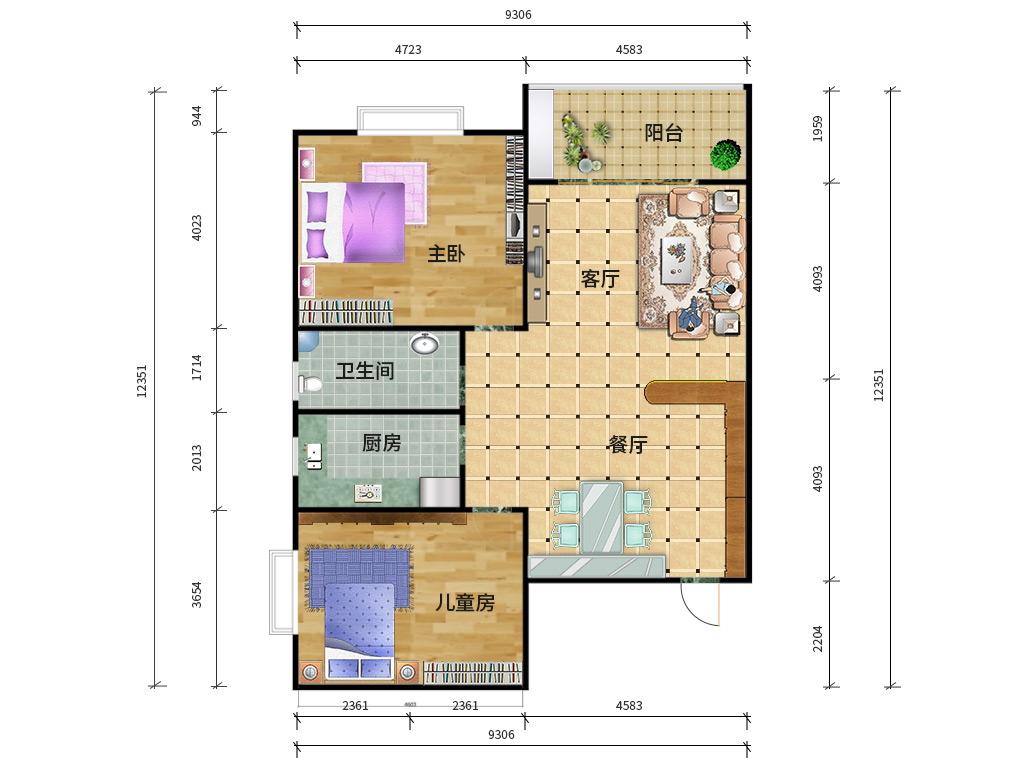 广州金泽豪庭100㎡两房两厅全屋户型图