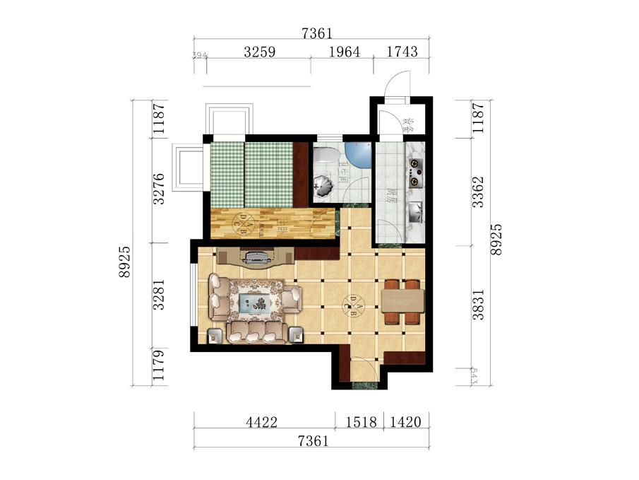 北京富力新城一房两厅全屋定制家具平面设计图