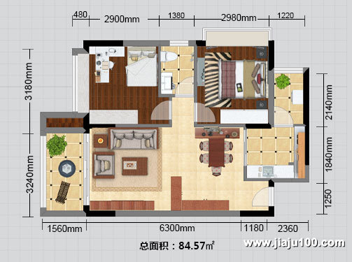 广州富雅都市华庭两房两厅全屋定制设计方案