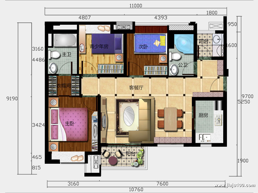 广州万科欧泊三房两厅全屋定制家具平面设计图