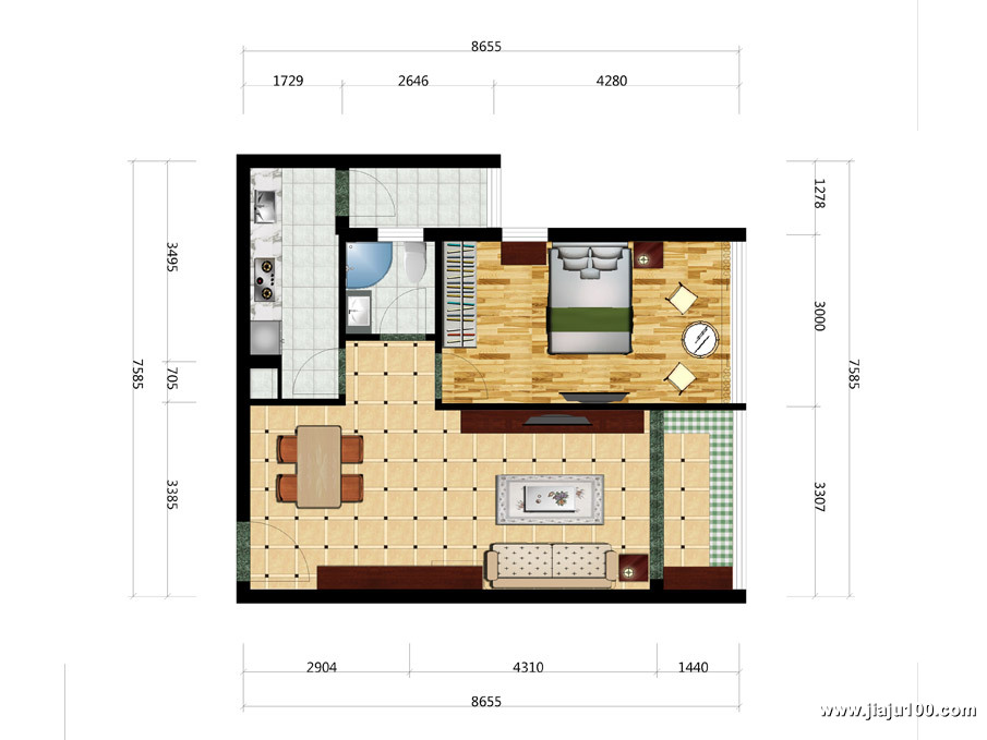 广州中铁盛德国际公寓一房两厅屋定制家具平面设计图