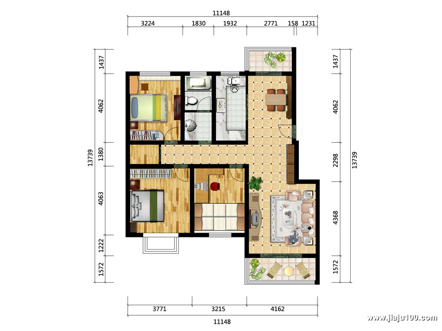 开封夷山郦城三房两厅全屋定制家具平面设计图