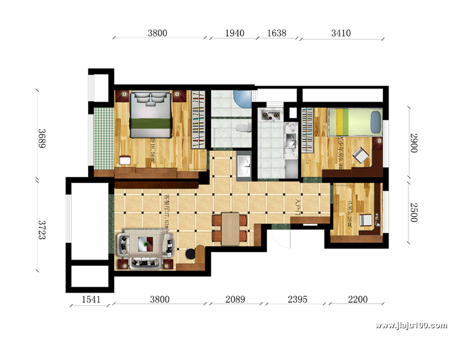 南京中山首府三房两厅全屋定制家具平面设计图