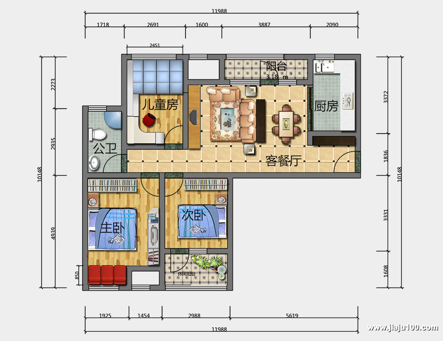 武汉万科汉阳国际三房两厅全屋定制家具平面设计图
