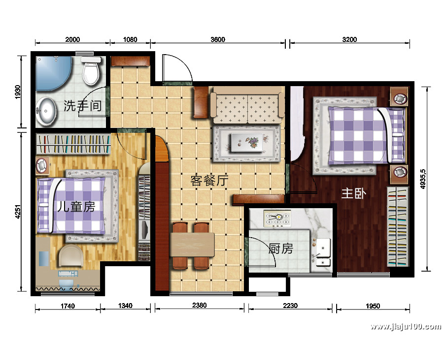 武汉中南路88号两房两厅全屋定制户型图