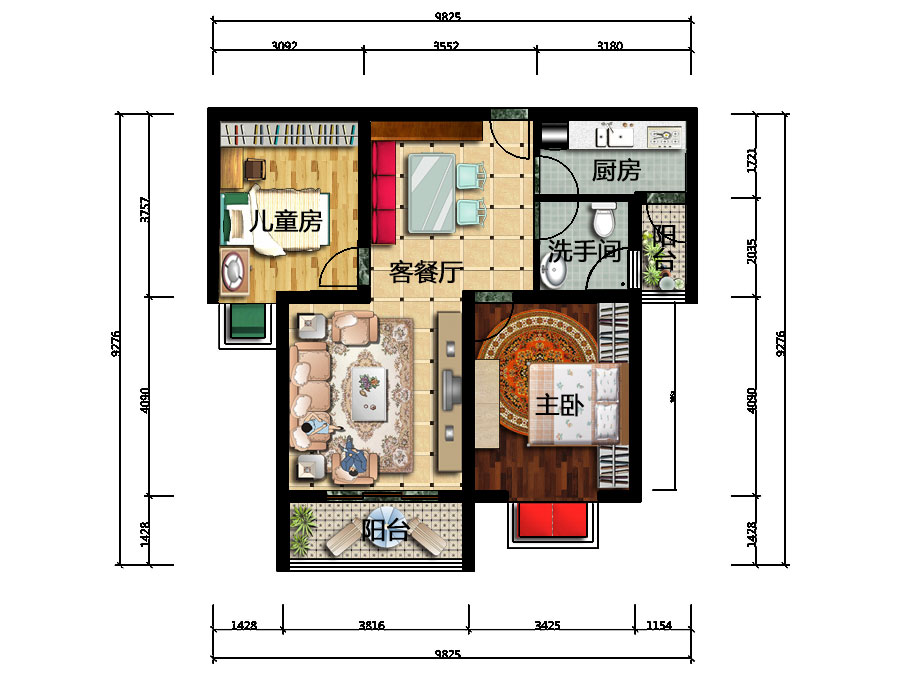 上海逸庭C户型两房两厅全屋定制家具平面设计图