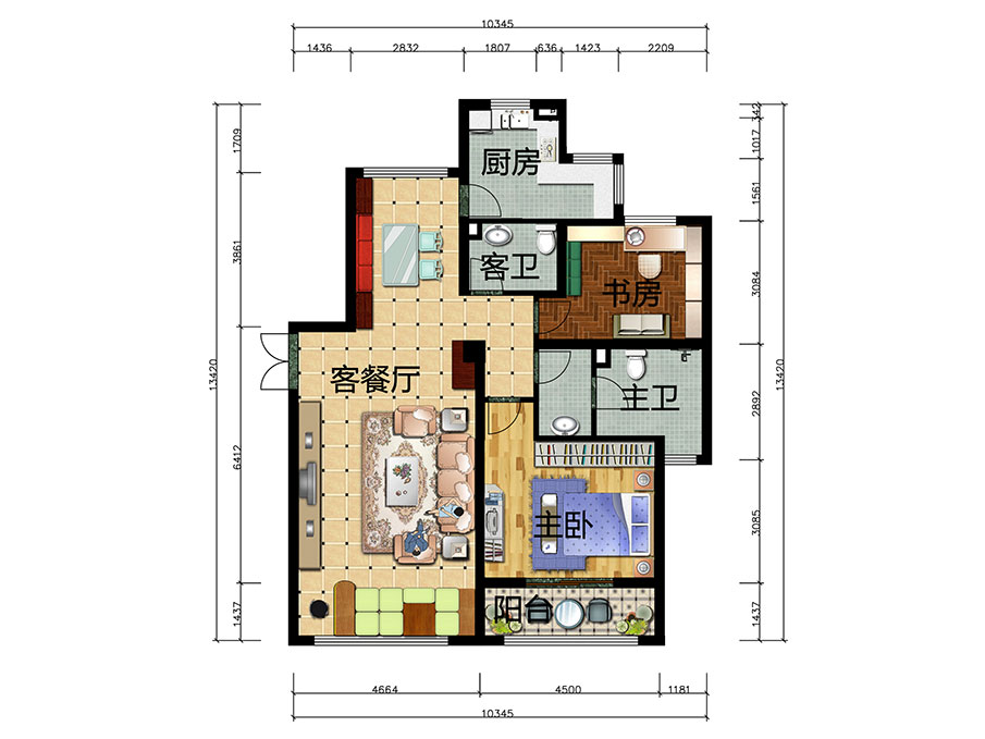 北京泛海国际两房两厅全屋定制家具平面设计图